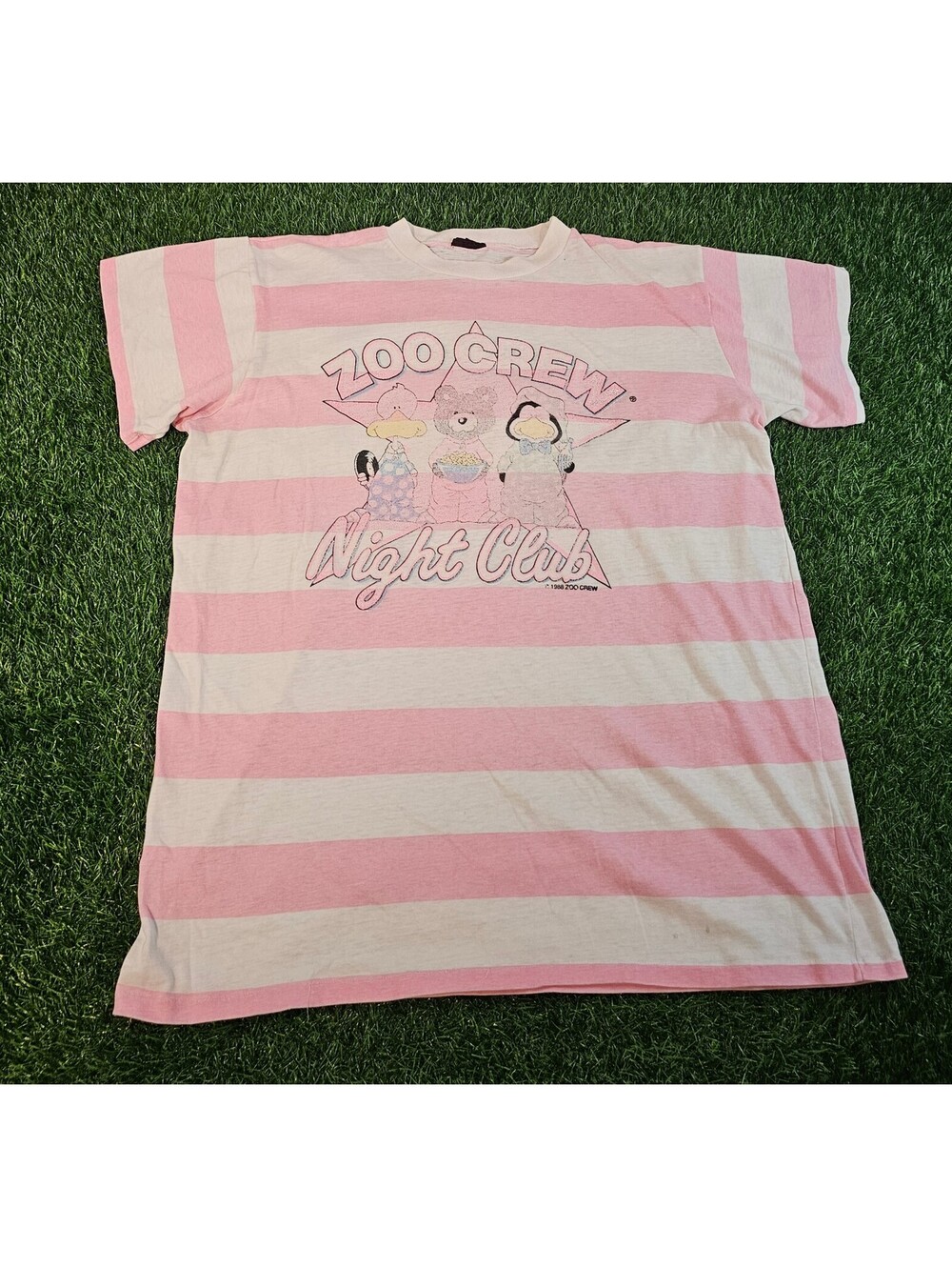 Vintage 80s Single Stitch Faded Zoo Crew Night Club Graphic T-Shirt Size Large